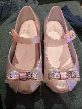 Mini Melissa Glitter Pink Bow Mary Jane Shoes